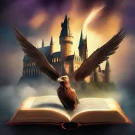 Create a book cover featuring Hogwarts in the background, with magical lights illuminating the sky