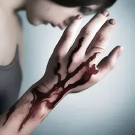 Create an image that depicts the serious issue of self-harm, focusing on broken skin