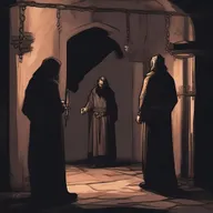A dark, eerie condemned cell in a dungeon, featuring prisoners waiting for execution