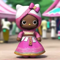 A Guinean Hello Kitty wearing traditional clothes in Conakry during Eid