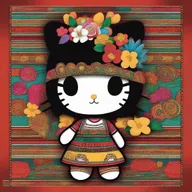 A creative and unique depiction of Hello Kitty with features that reflect a mixed Mexican and Black heritage