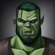 Create a detailed character portrait of a male Half-Orc with a Lawful Evil alignment