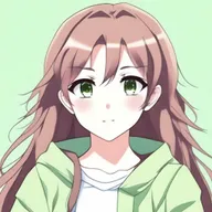 A cute 21-year-old girl with brown hair and green eyes in an anime style