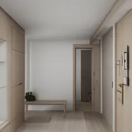 Design a room with dimensions of 26.8 x 49, including three bedrooms, a bathroom, hall, dining area, and kitchen.