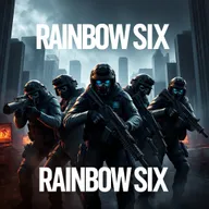 A striking gaming banner inspired by Rainbow Six, showcasing a tactical urban setting