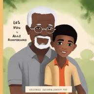Create a book cover featuring a black grandfather and his 11-year-old white grandson