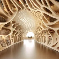 A parametrically designed library inspired by brain frequencies; with bookshelves representing brain waves, alpha, beta, and theta waves represented through unique geometric patterns imbued into the structure.