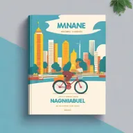 Create a book cover featuring scenes of bicycle delivery, kangaroos, and tourist spots in Brisbane