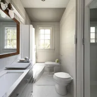 An optimized and well-appointed bathroom with a toilet that fits neatly within a 5.5x6.5 feet area.