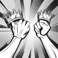 Two different hands are depicted fighting for an empty crown in an animated style