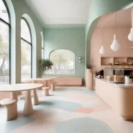 A beautifully designed café located in a 100-year-old house, featuring a Montessori-style children's play area