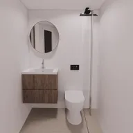diseña este baño con un estilo moderno y estetico sin modificar lo existente