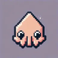 Un ícono de un calamar kawaii en pixel art. En 2 dimensiones sin sombras. Estilo minimalista. Que su cabeza tenga la forma en triangulo característica de un calamar.