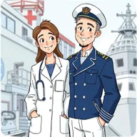 A detailed illustration featuring a doctor and a captain standing side by side