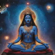 Halo in the background. She is sitting on the lying body of shiva. Tiger in the left side. Wolf in the right side.