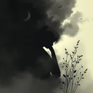 An image that represents depression and how it functions, combined with elements of care and healing, using black and its shades