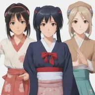 Generate anime characters that embody different cultural representations in their attire, context, and gestures