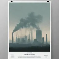 Create a visually impactful poster on the theme of 'Air Pollution'. Design must feature stark contrasts, prominent header & footer, combined with evocative images depicting the severity of air pollution. Design intent should evoke a call to action towards environmental responsibility.