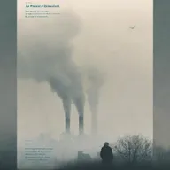 Create a visually impactful poster on the theme of 'Air Pollution'. Design must feature stark contrasts, prominent header & footer, combined with evocative images depicting the severity of air pollution. Design intent should evoke a call to action towards environmental responsibility.