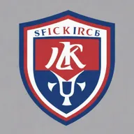 Design a vibrant shield that encapsulates the history and values of a sports club. It should incorporate a symbol representing the community, possibly a civic icon, alongside the club's name or initials. Use the primary colors to reinforce the team's visual identity.
