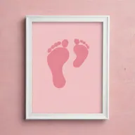 An advertisement featuring a Baby Footprint SVG, demonstrating its versatility in different formats like SVG, PNG, eps, dxf, and jpg. Showcase it being used in baby showers and DIY projects, emphasising its sentimental value and joy it can bring.