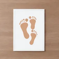 An advertisement featuring a Baby Footprint SVG, demonstrating its versatility in different formats like SVG, PNG, eps, dxf, and jpg. Showcase it being used in baby showers and DIY projects, emphasising its sentimental value and joy it can bring.