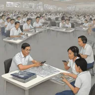 Create a thought-provoking political cartoon that visualizes the impact of expanding technology on Filipino society in the next five to ten years. Show significant changes in lifestyle, communication and work dynamics.