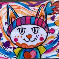 Make murakami style, vibrant colors, fill white spaces in background