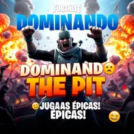 A visually striking YouTube video thumbnail for the Fortnite theme 'DOMINANDO The Pit: ¡Jugadas Épicas!'