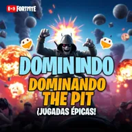 A visually striking YouTube video thumbnail for the Fortnite theme 'DOMINANDO The Pit: ¡Jugadas Épicas!'