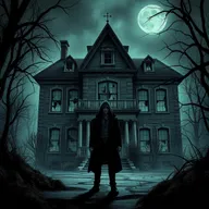 Create a chilling thumbnail for a horror story featuring an eerie, abandoned mansion