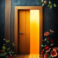 A captivating cover design featuring a nearly closed wooden door made of natural wood in warm shades of brown and chestnut