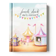 A charming book cover design featuring a fair scene painted in soft pastel colors