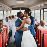 Make couple look the same on each image and the same bus