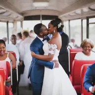 Make couple look the same on each image and the same bus