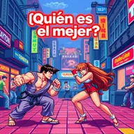 A retro video game scene inspired by the classic 1980s Nintendo game, featuring iconic characters from a fighting game