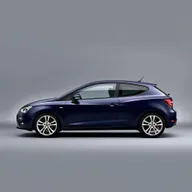A striking Seat Ibiza in a navy blue finish, featuring sleek silver alloy wheels