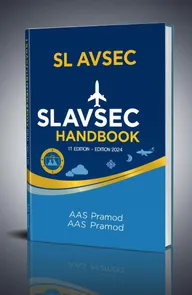 A stylized book cover design for the 'SL AVSEC Handbook, 1st Edition - 2024' by AAS Pramod