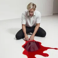 El charco de sangre desciende para convertirse en el aura de un villano que tiene como colores principales el azul y el negro
