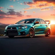 A Mitsubishi Lancer Evolution X, beautifully designed with elements inspired by Mythra from Xenoblade Chronicles 2