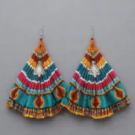 Incorporate the color scheme and patterns of a traditional Huaylarsh skirt into the luxurious, Peruvian-themed earring design, along with sparkling crystals and precious gemstones.