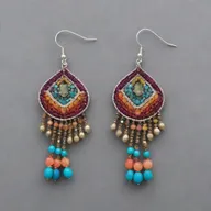 Make the luxurious Peruvian-themed earring more vibrant by adding a variety of colors inspired by Peruvian culture. Incorporate sparkling crystals and precious gemstones prevalent in Peru to increase its value and appeal.