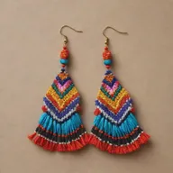 Earrings embroidered with designs inspired by the Huaylas dance of Peru, featuring vibrant colors and intricate traditional patterns.