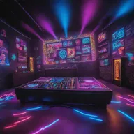 'Electro Groove Madness', a pulsating house anthem igniting your soul. Journey through vibrant beats colliding with euphoric melodies, creating an unstoppable dance floor energy, guided by neon lights through a night of pure musical bliss.