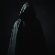 A mysterious unidentified man wearing a cloak that conceals his identity, standing in dramatic lighting