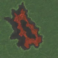 Detailed map featuring a lava mount positioned to the south, and a lush forest located to the west.