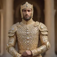 A regal knight, clad in a radiant golden armor studded with sparkling diamonds, symbolizing regal opulence.