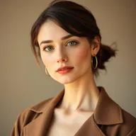 A 35-year-old woman with fair skin and minimal makeup, portrayed from the waist up