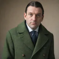 A man with frog-like features wearing a long overcoat