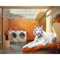 White tiger in a laundry room